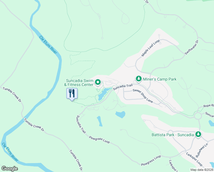 map of restaurants, bars, coffee shops, grocery stores, and more near 100 Wildflower Loop in Cle Elum