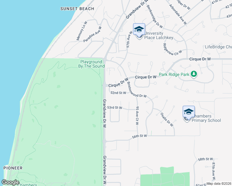 map of restaurants, bars, coffee shops, grocery stores, and more near 5205 97th Avenue Court West in University Place