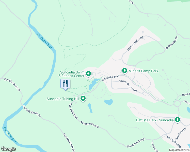 map of restaurants, bars, coffee shops, grocery stores, and more near 111 Big Hill Drive in Cle Elum