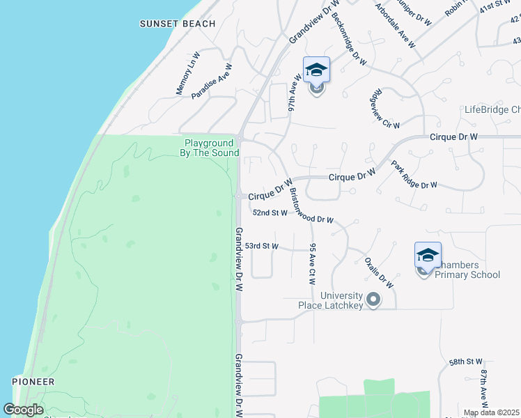 map of restaurants, bars, coffee shops, grocery stores, and more near 5024 98th Avenue Court West in University Place