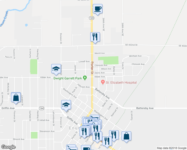 map of restaurants, bars, coffee shops, grocery stores, and more near 1517 Davis Avenue in Enumclaw