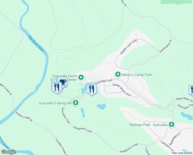 map of restaurants, bars, coffee shops, grocery stores, and more near 39 Big Hill Drive in Cle Elum