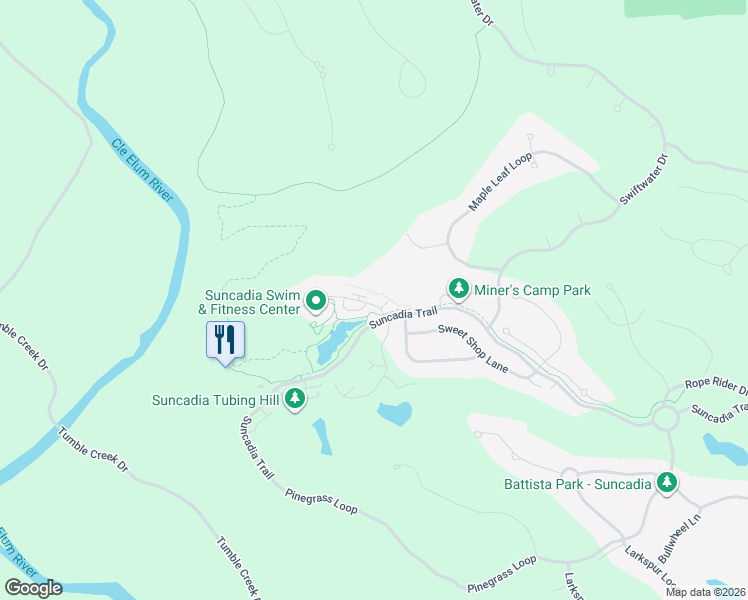 map of restaurants, bars, coffee shops, grocery stores, and more near 65 Big Hill Drive in Cle Elum