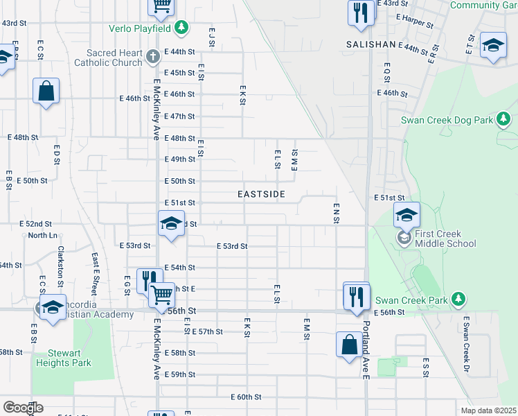 map of restaurants, bars, coffee shops, grocery stores, and more near 1118 East 51st Street in Tacoma