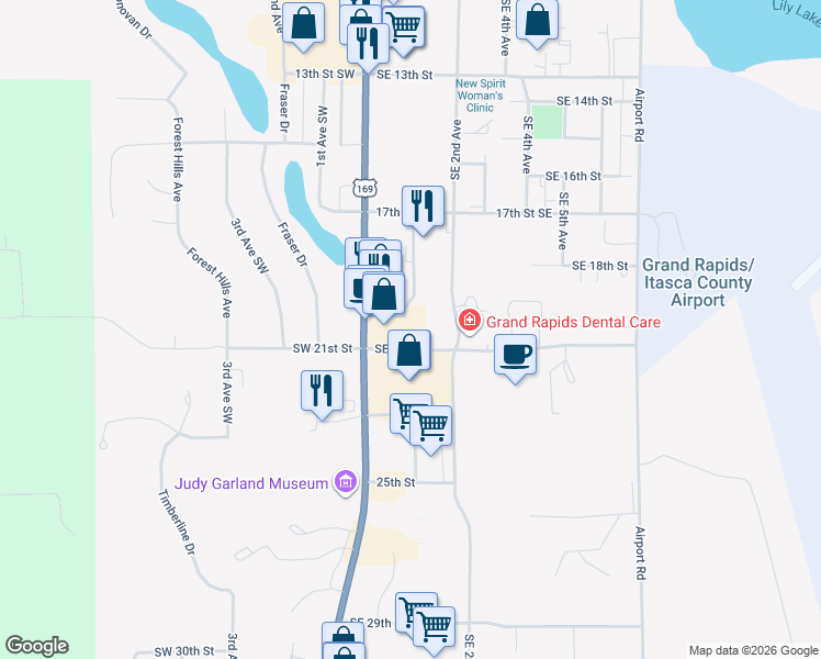 map of restaurants, bars, coffee shops, grocery stores, and more near 113 Southeast 21st Street in Grand Rapids