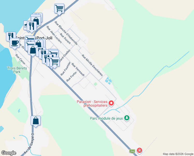 map of restaurants, bars, coffee shops, grocery stores, and more near 397 Rue Jean-Leclerc in Saint-Jean-Port-Joli