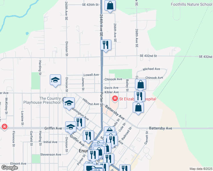 map of restaurants, bars, coffee shops, grocery stores, and more near 1517 Davis Ave in Enumclaw