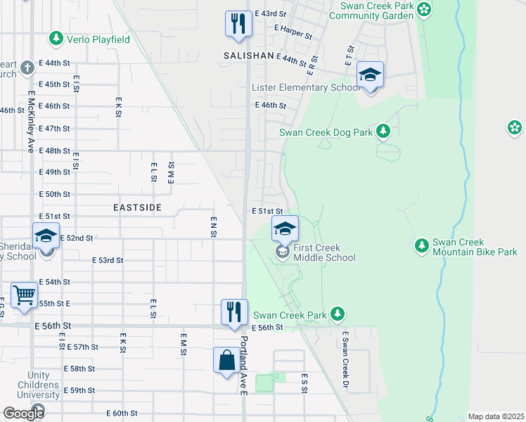 map of restaurants, bars, coffee shops, grocery stores, and more near 1703 East 51st Street in Tacoma