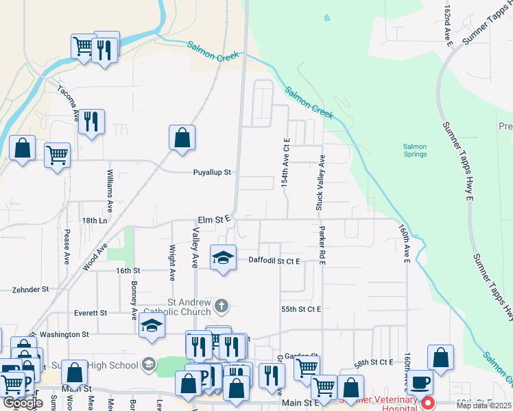 map of restaurants, bars, coffee shops, grocery stores, and more near 5101 East Valley Highway East in Sumner