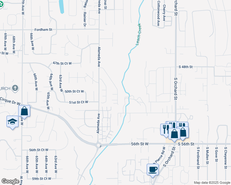map of restaurants, bars, coffee shops, grocery stores, and more near 5018 57th Avenue Court West in University Place