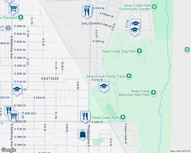 map of restaurants, bars, coffee shops, grocery stores, and more near 5016 East Q Street in Tacoma