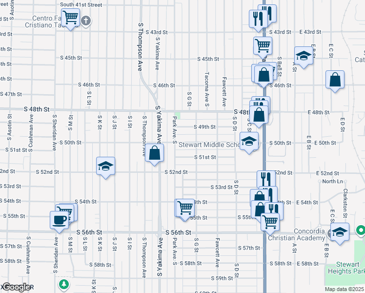 map of restaurants, bars, coffee shops, grocery stores, and more near 711 South 51st Street in Tacoma