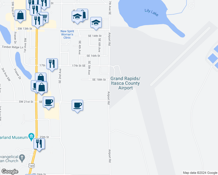 map of restaurants, bars, coffee shops, grocery stores, and more near 2095 Southeast 7th Avenue in Grand Rapids