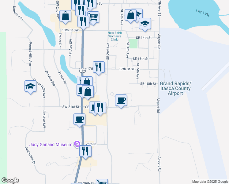 map of restaurants, bars, coffee shops, grocery stores, and more near 220 Southeast 21st Street in Grand Rapids