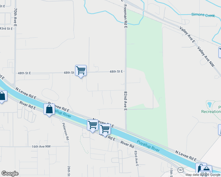 map of restaurants, bars, coffee shops, grocery stores, and more near 4824 Freeman Road East in Fife