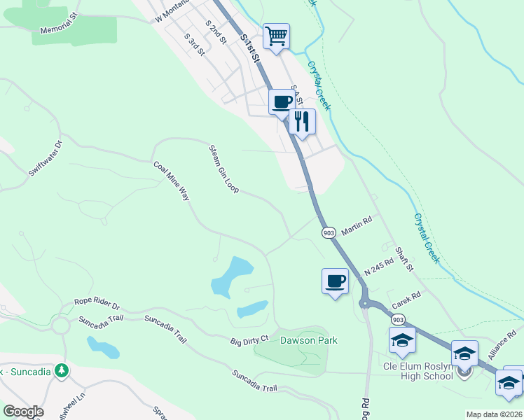 map of restaurants, bars, coffee shops, grocery stores, and more near 351 Steam Gin Loop in Cle Elum