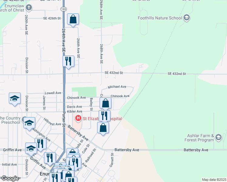 map of restaurants, bars, coffee shops, grocery stores, and more near 390 Michael Avenue in Enumclaw