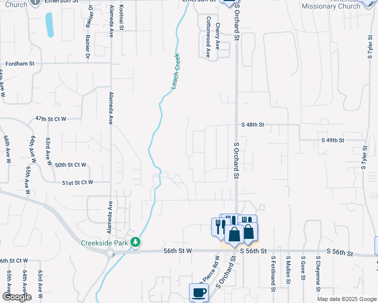 map of restaurants, bars, coffee shops, grocery stores, and more near 4908 54th Avenue West in University Place