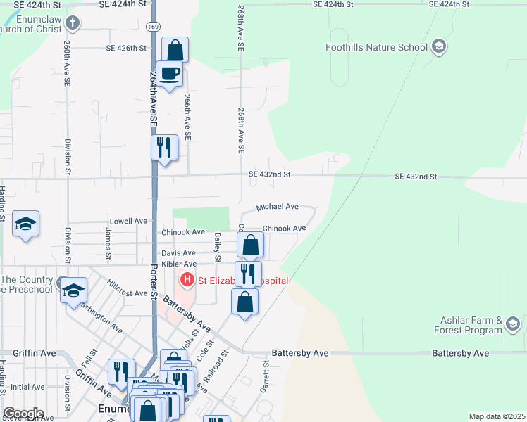 map of restaurants, bars, coffee shops, grocery stores, and more near 390 Michael Avenue in Enumclaw
