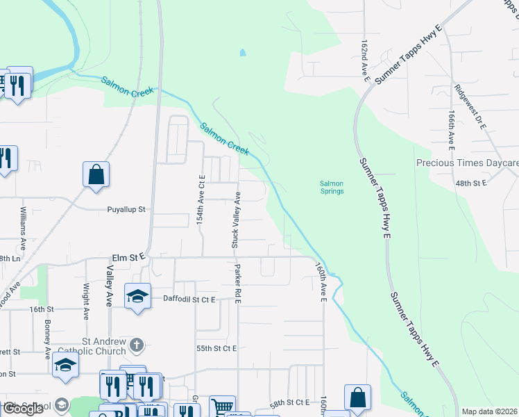 map of restaurants, bars, coffee shops, grocery stores, and more near 4903 Parker Road East in Sumner