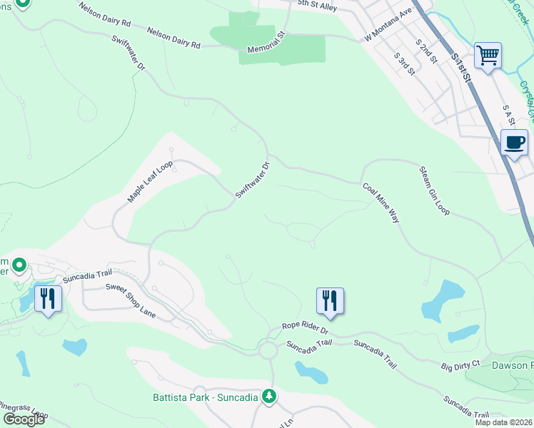 map of restaurants, bars, coffee shops, grocery stores, and more near 61 Carbide Court in Cle Elum