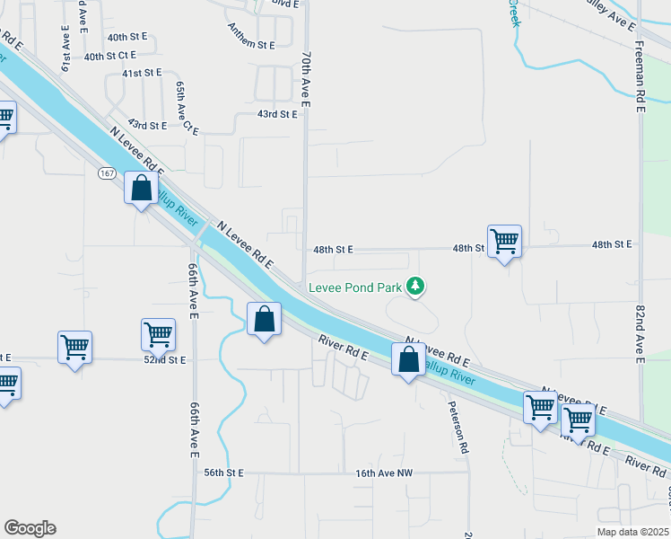 map of restaurants, bars, coffee shops, grocery stores, and more near 7209 49th Street East in Fife