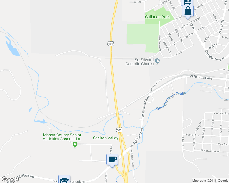 map of restaurants, bars, coffee shops, grocery stores, and more near U.S. 101 in Shelton