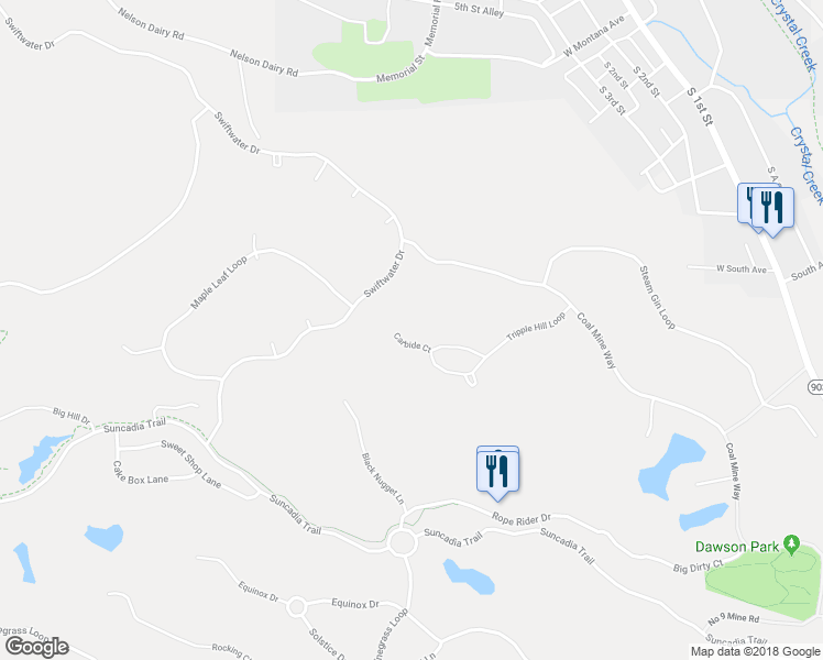 map of restaurants, bars, coffee shops, grocery stores, and more near 61 Carbide Court in Cle Elum