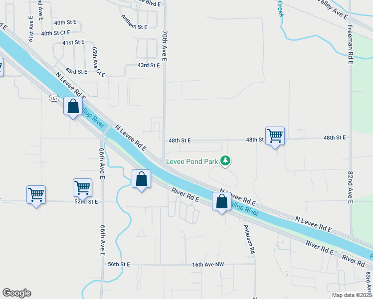 map of restaurants, bars, coffee shops, grocery stores, and more near 7209 49th Street East in Fife