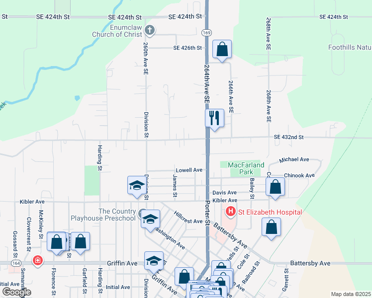 map of restaurants, bars, coffee shops, grocery stores, and more near 1835 McHugh Avenue in Enumclaw