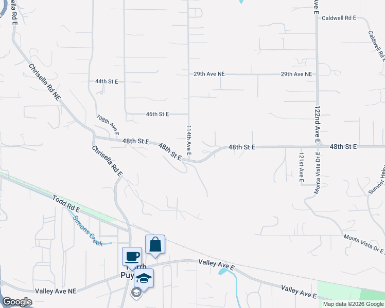 map of restaurants, bars, coffee shops, grocery stores, and more near 11505 48th Street East in Edgewood