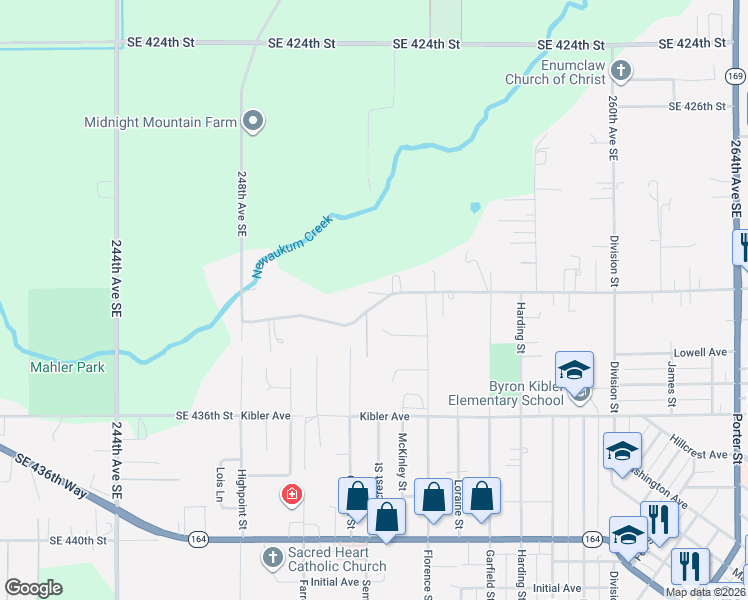 map of restaurants, bars, coffee shops, grocery stores, and more near 2771 McHugh Avenue in Enumclaw