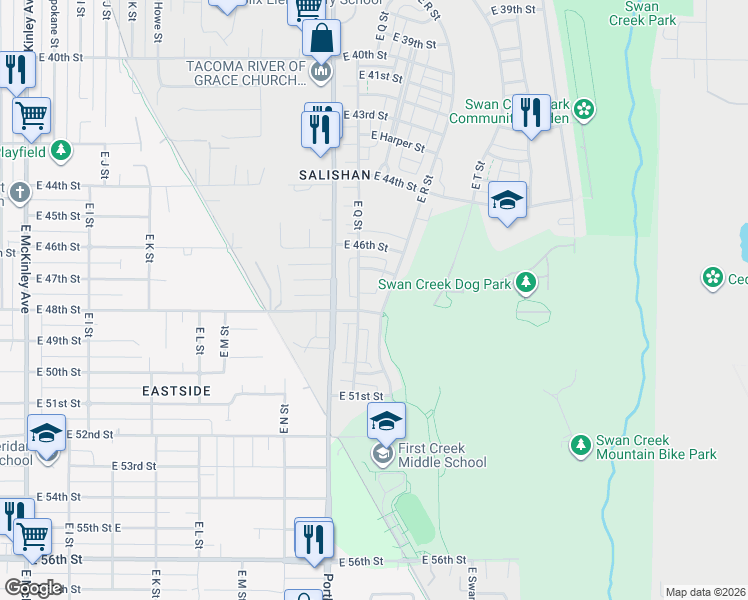 map of restaurants, bars, coffee shops, grocery stores, and more near 4747 Court R in Tacoma