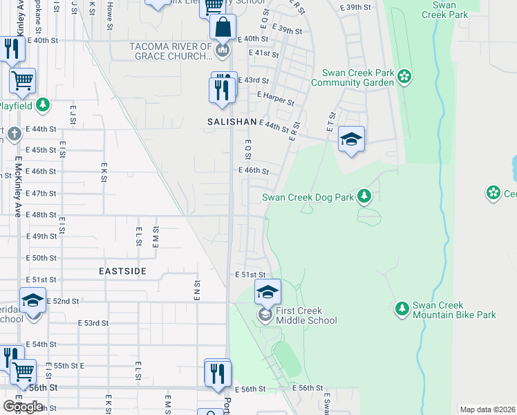 map of restaurants, bars, coffee shops, grocery stores, and more near 4747 Court R in Tacoma