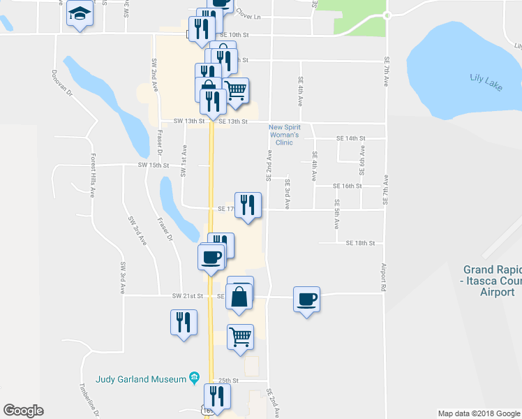 map of restaurants, bars, coffee shops, grocery stores, and more near 205 Southeast 17th Street in Grand Rapids