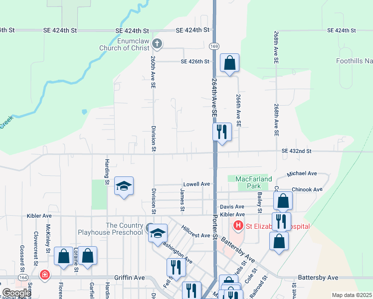 map of restaurants, bars, coffee shops, grocery stores, and more near 1835 McHugh Avenue in Enumclaw