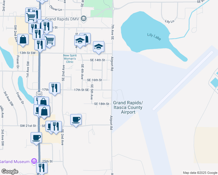 map of restaurants, bars, coffee shops, grocery stores, and more near 1611 Southeast 7th Avenue in Grand Rapids