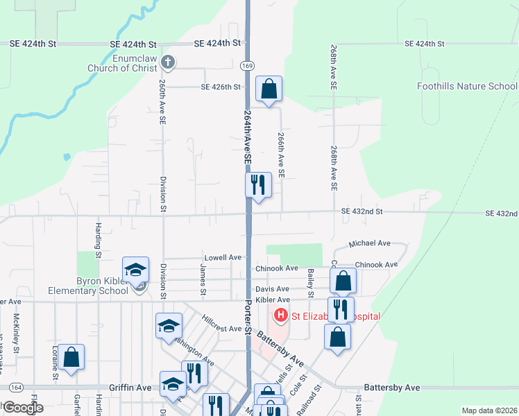 map of restaurants, bars, coffee shops, grocery stores, and more near 1547 McHugh Avenue in Enumclaw