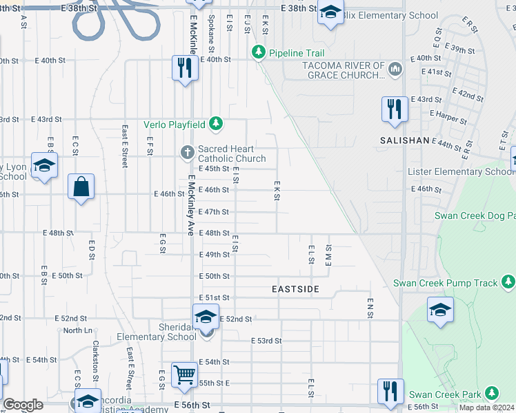 map of restaurants, bars, coffee shops, grocery stores, and more near 1031 East 48th Street in Tacoma