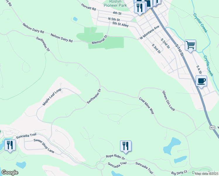map of restaurants, bars, coffee shops, grocery stores, and more near 2160 Coal Mine Way in Cle Elum