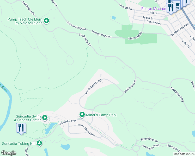 map of restaurants, bars, coffee shops, grocery stores, and more near 21 Lily Court in Cle Elum