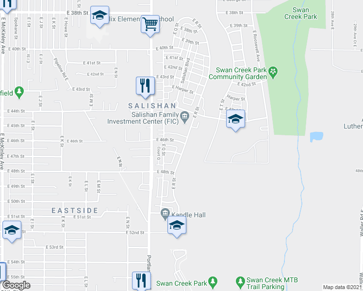 map of restaurants, bars, coffee shops, grocery stores, and more near 4602 East R Street in Tacoma