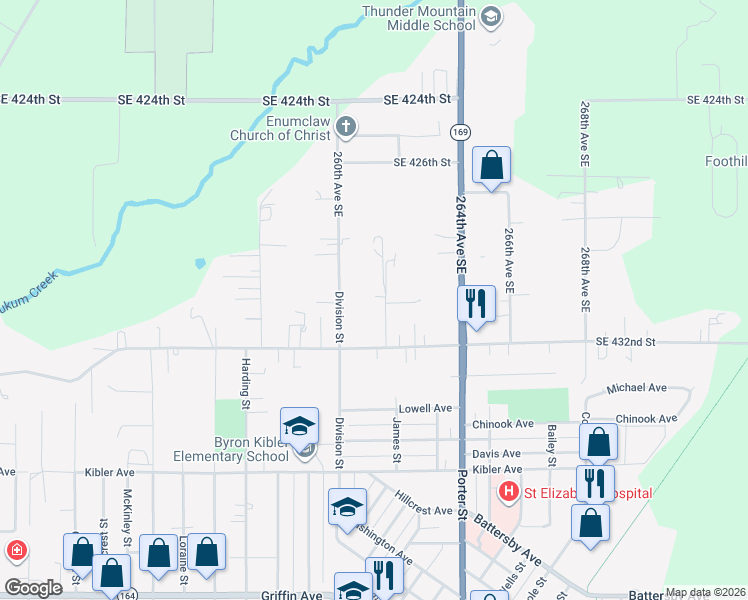 map of restaurants, bars, coffee shops, grocery stores, and more near 3404 Mc Hugh Place in Enumclaw