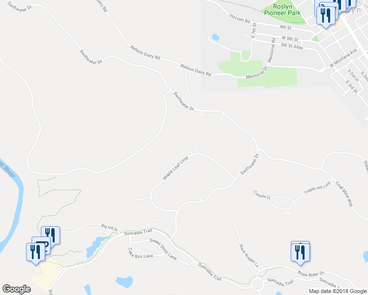 map of restaurants, bars, coffee shops, grocery stores, and more near 51 Lily Court in Cle Elum