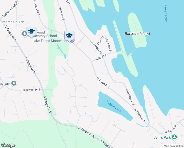 map of restaurants, bars, coffee shops, grocery stores, and more near 4606 West Tapps Drive East in Lake Tapps