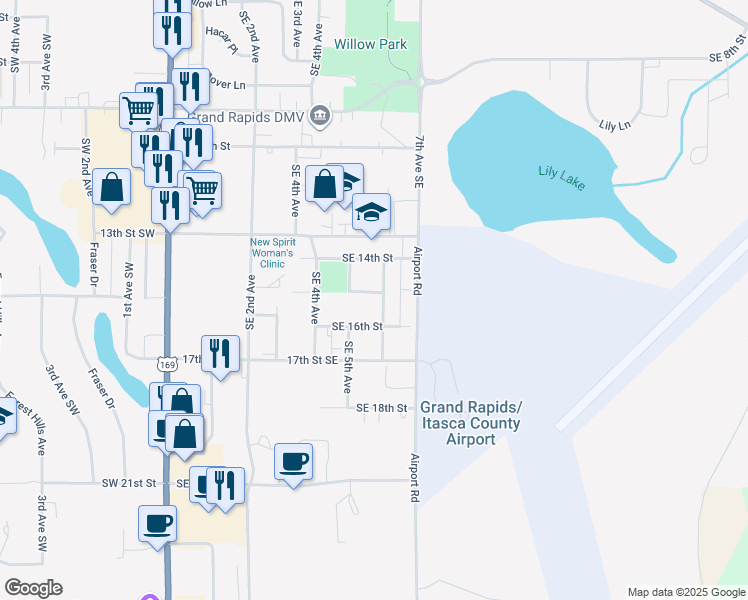 map of restaurants, bars, coffee shops, grocery stores, and more near 502 Southeast 15th Street in Grand Rapids