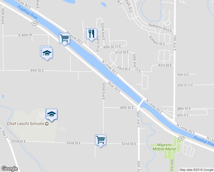 map of restaurants, bars, coffee shops, grocery stores, and more near 4517 62nd Avenue East in Puyallup