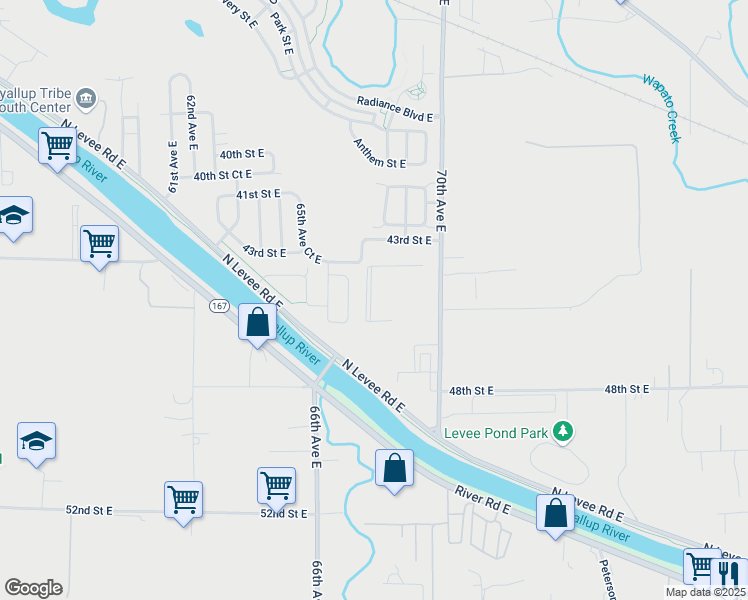 map of restaurants, bars, coffee shops, grocery stores, and more near 4512 70th Avenue East in Fife