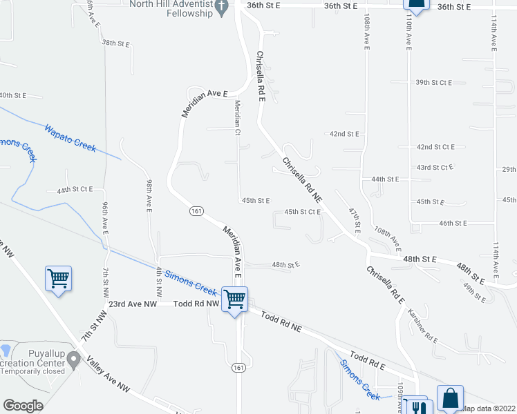 map of restaurants, bars, coffee shops, grocery stores, and more near 10304 28th Avenue Northeast in Edgewood