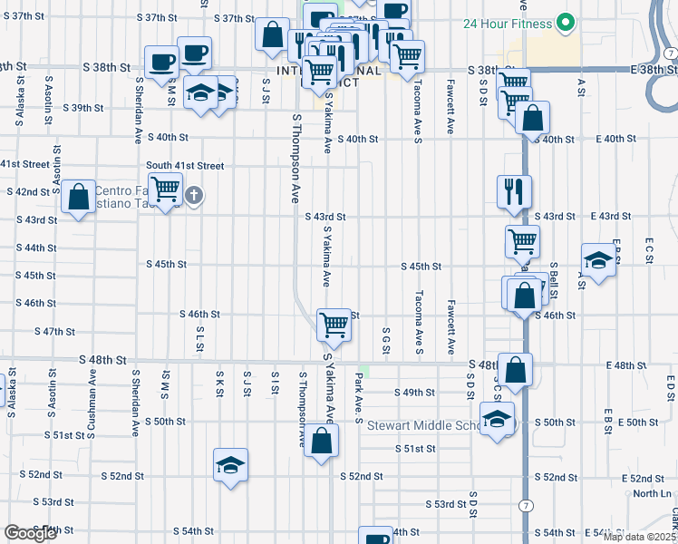 map of restaurants, bars, coffee shops, grocery stores, and more near 4340 South Yakima Avenue in Tacoma